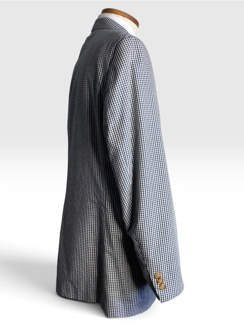 Orvis Navy Beige Gingham Check 3 Button Sport Coat Blazer Cotton Preppy Size 46R